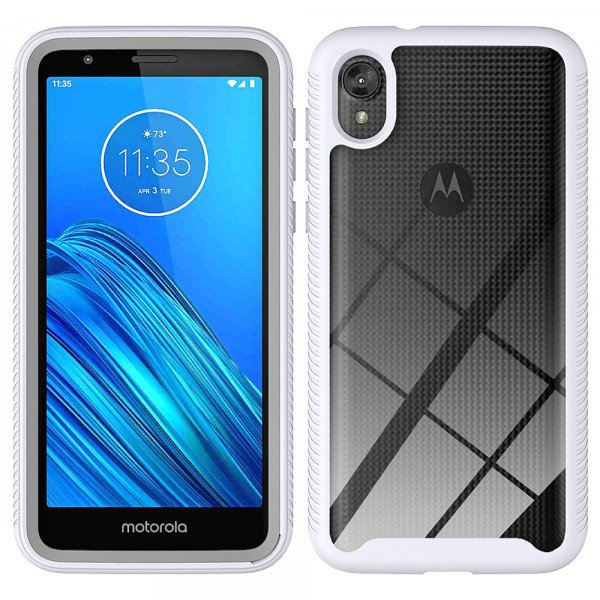 Wholesale Motorola Moto E6 Clear Dual Defense Hybrid Case (White)